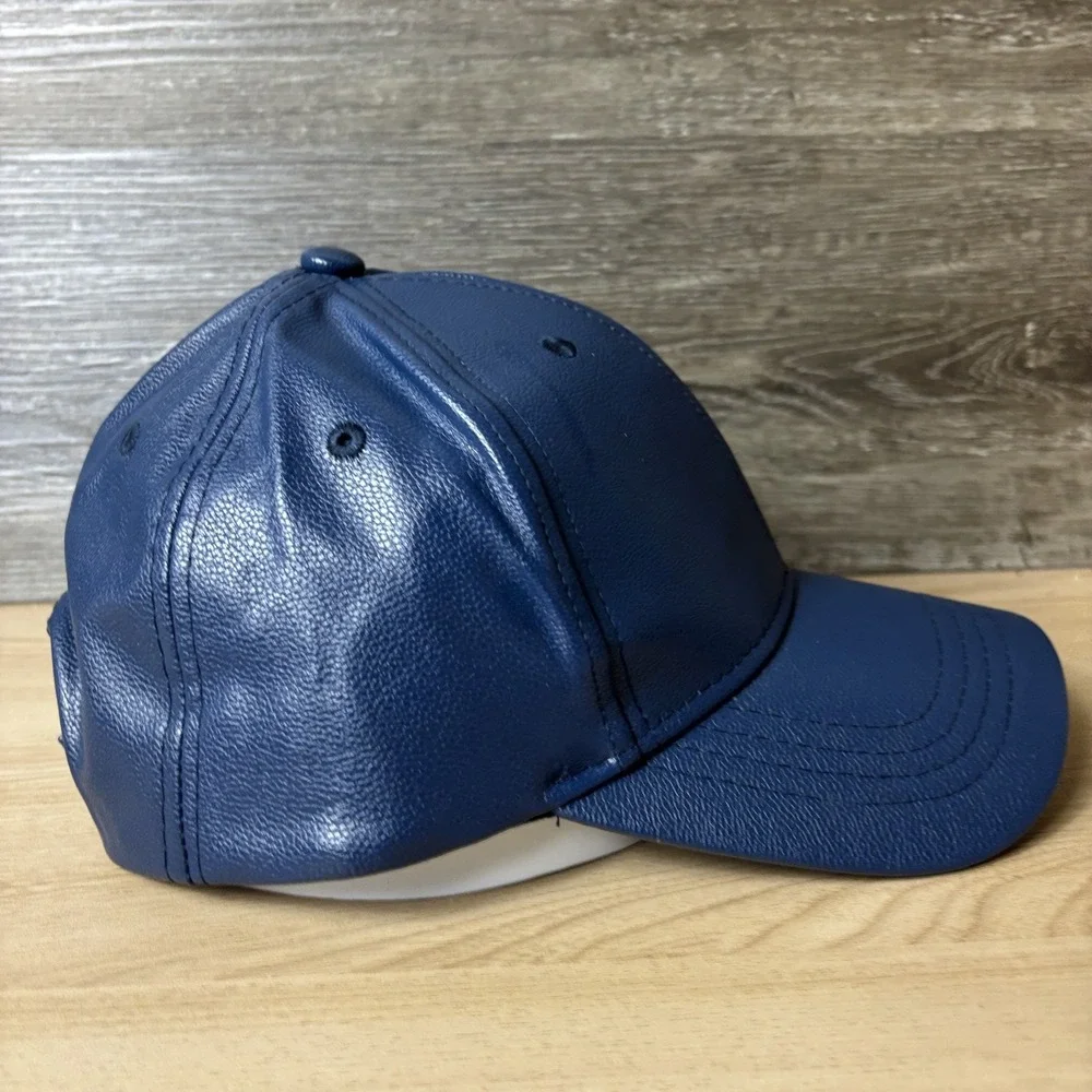 City Hunter Hat Cap Strap Back Navy Blue Faux Leather Mens OSFA PU Modern Style